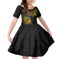 Personalised Vanuatu 678 Family Matching Off The Shoulder Long Sleeve Dress and Hawaiian Shirt Proud To Be A Ni-Van LT14 Daughter's Dress Black - Polynesian Pride