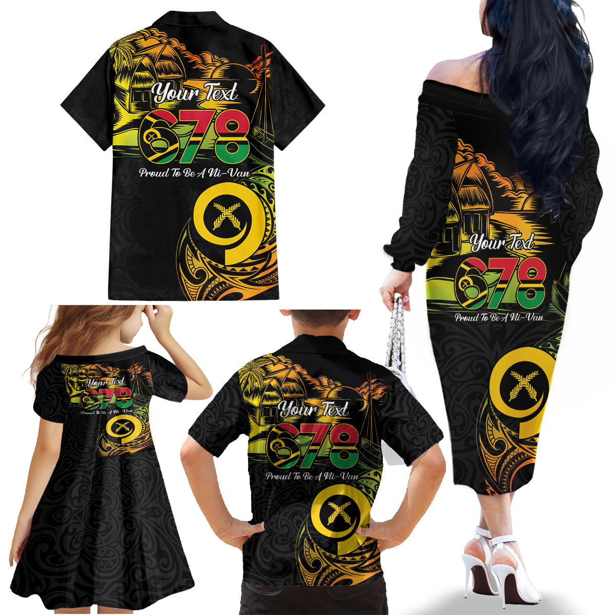 Personalised Vanuatu 678 Family Matching Off The Shoulder Long Sleeve Dress and Hawaiian Shirt Proud To Be A Ni-Van LT14 - Polynesian Pride