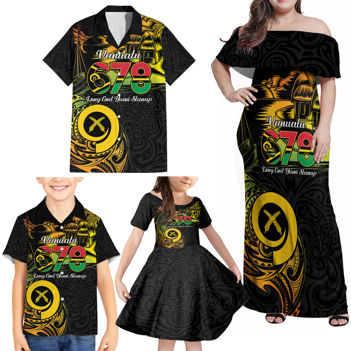 Personalised Vanuatu 678 Family Matching Off Shoulder Maxi Dress and Hawaiian Shirt Proud To Be A Ni-Van LT14 - Polynesian Pride