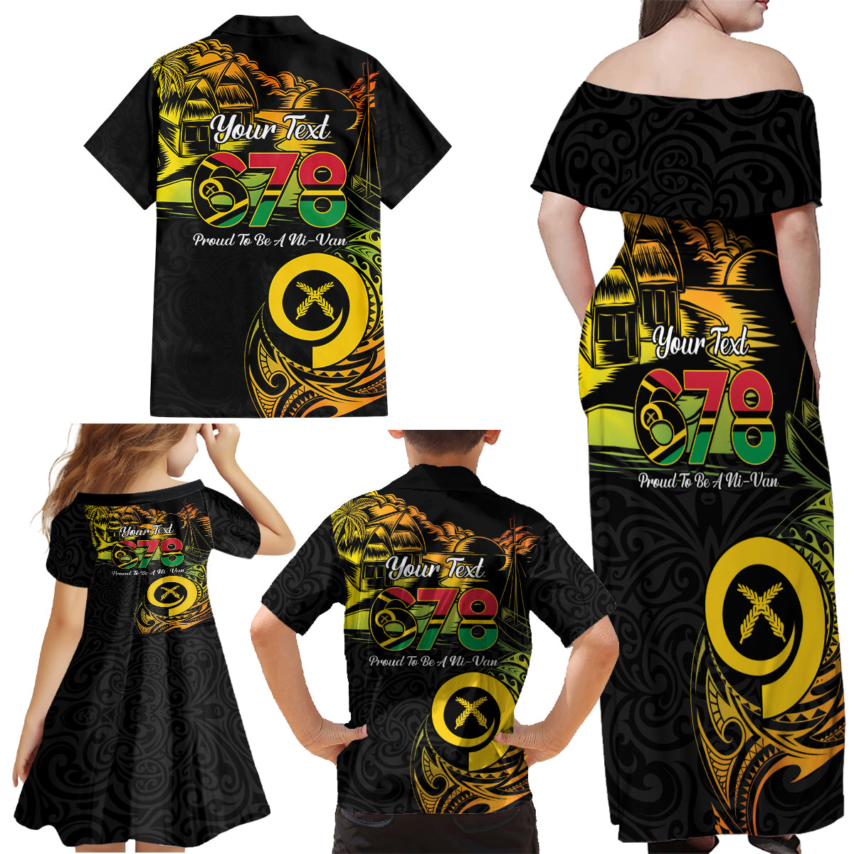Personalised Vanuatu 678 Family Matching Off Shoulder Maxi Dress and Hawaiian Shirt Proud To Be A Ni-Van LT14 - Polynesian Pride
