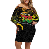 Personalised Vanuatu 678 Family Matching Off Shoulder Short Dress and Hawaiian Shirt Proud To Be A Ni-Van LT14 Mom's Dress Black - Polynesian Pride