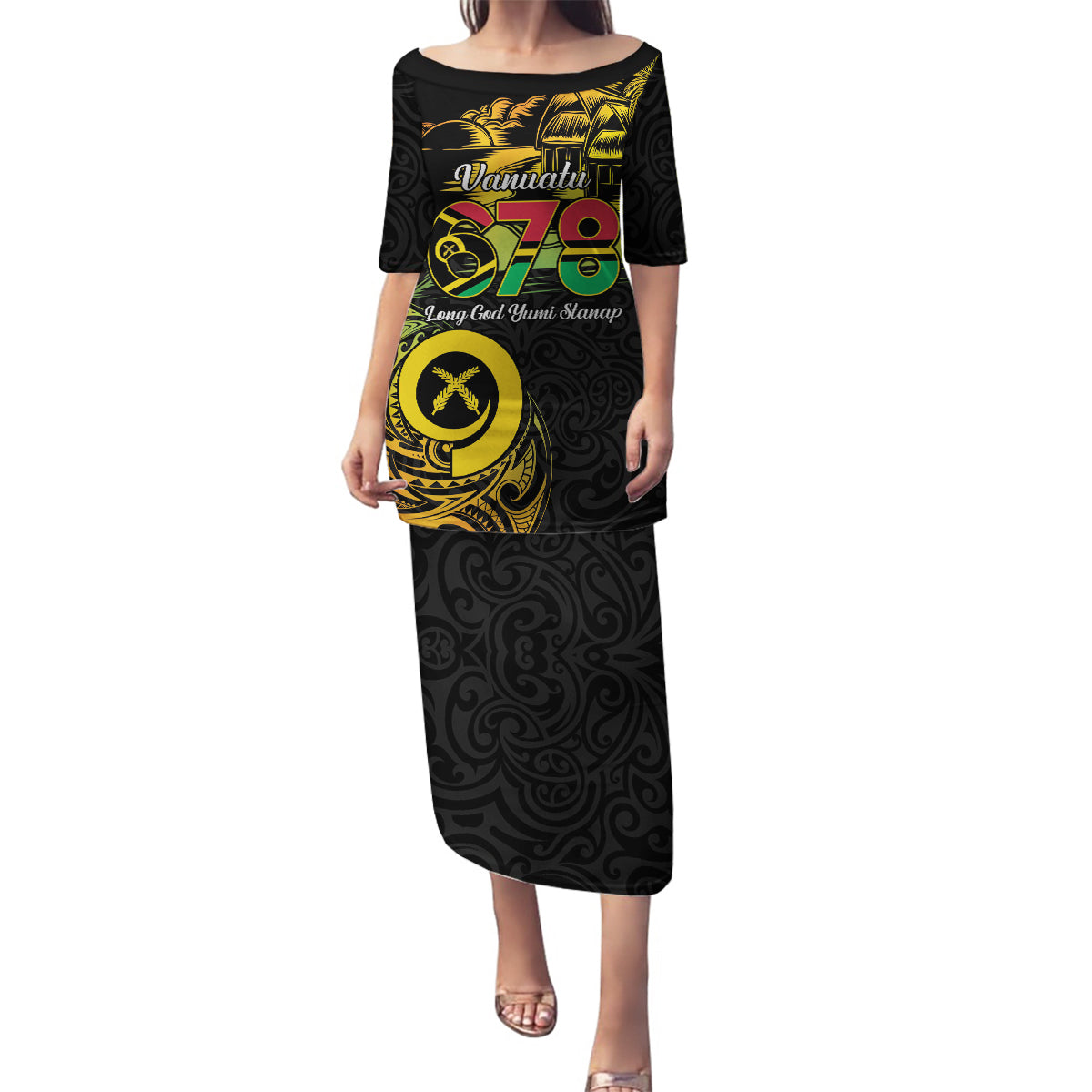 Personalised Vanuatu 678 Family Matching Puletasi and Hawaiian Shirt Proud To Be A Ni-Van LT14 Mom's Dress Black - Polynesian Pride