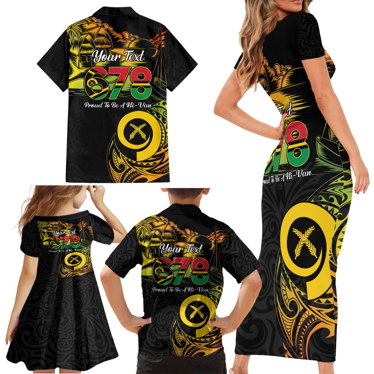 Personalised Vanuatu 678 Family Matching Short Sleeve Bodycon Dress and Hawaiian Shirt Proud To Be A Ni-Van LT14 - Polynesian Pride