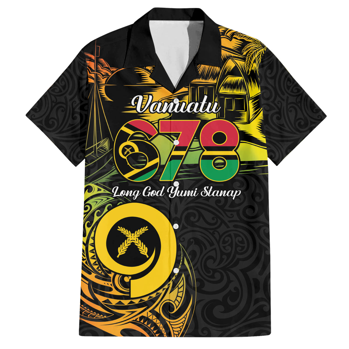 Personalised Vanuatu 678 Family Matching Short Sleeve Bodycon Dress and Hawaiian Shirt Proud To Be A Ni-Van LT14 Dad's Shirt - Short Sleeve Black - Polynesian Pride