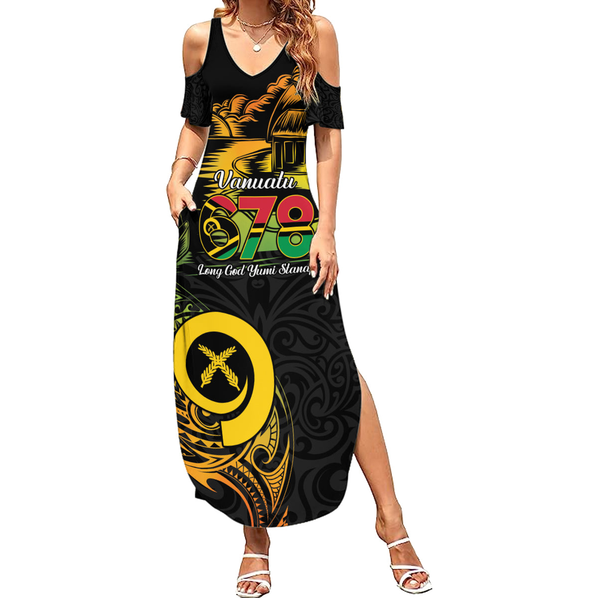 Personalised Vanuatu 678 Family Matching Summer Maxi Dress and Hawaiian Shirt Proud To Be A Ni-Van LT14 Mom's Dress Black - Polynesian Pride