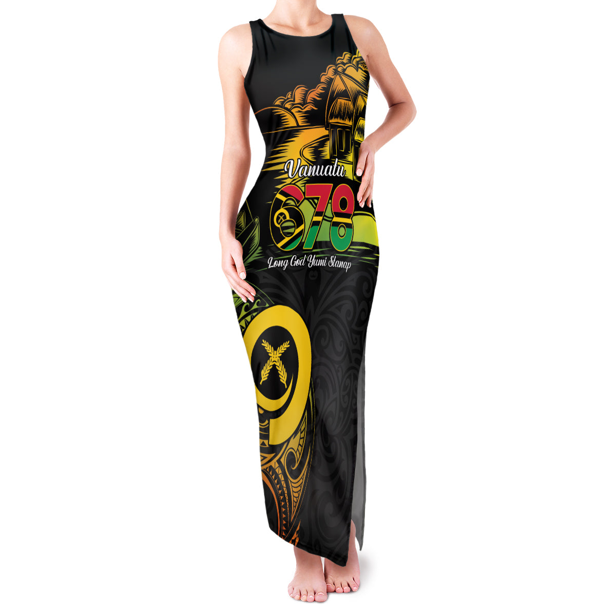 Personalised Vanuatu 678 Family Matching Tank Maxi Dress and Hawaiian Shirt Proud To Be A Ni-Van LT14 Mom's Dress Black - Polynesian Pride