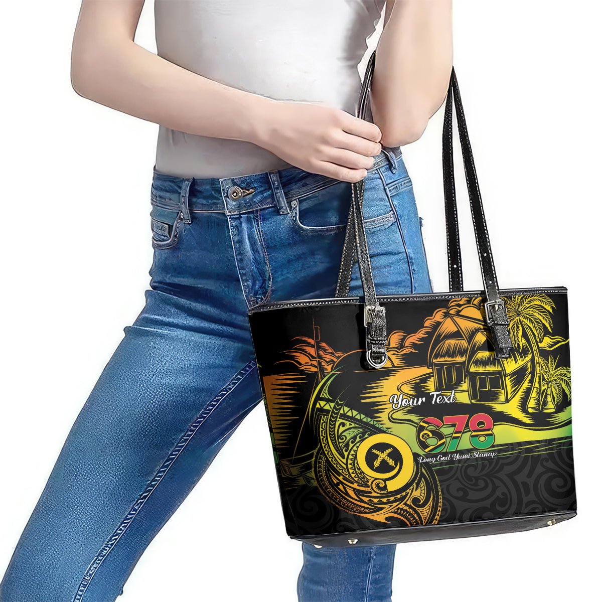 Personalised Vanuatu 678 Leather Tote Bag Proud To Be A Ni-Van