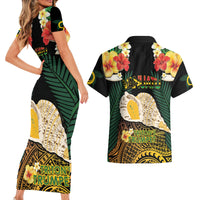 Vanuatu Triton's Trumpet Couples Matching Short Sleeve Bodycon Dress and Hawaiian Shirt Tropical Flowers Vanuatuan Map LT14 - Polynesian Pride