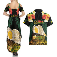 Vanuatu Triton's Trumpet Couples Matching Summer Maxi Dress and Hawaiian Shirt Tropical Flowers Vanuatuan Map LT14 - Polynesian Pride