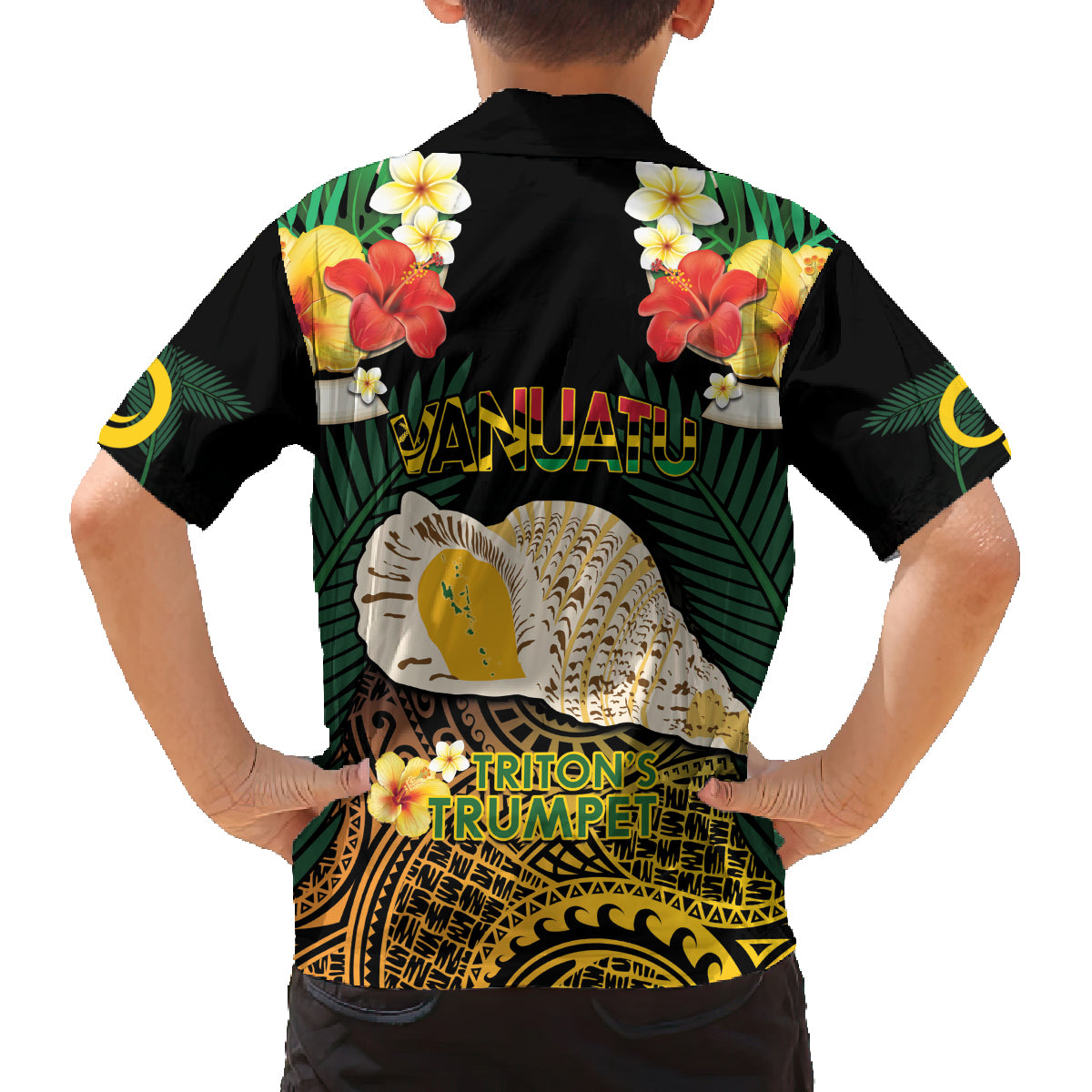 Vanuatu Triton's Trumpet Family Matching Long Sleeve Bodycon Dress and Hawaiian Shirt Tropical Flowers Vanuatuan Map LT14 - Polynesian Pride