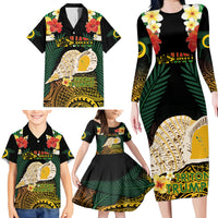 Vanuatu Triton's Trumpet Family Matching Long Sleeve Bodycon Dress and Hawaiian Shirt Tropical Flowers Vanuatuan Map LT14 - Polynesian Pride