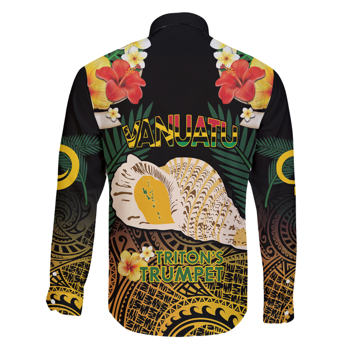 Vanuatu Triton's Trumpet Family Matching Mermaid Dress and Hawaiian Shirt Tropical Flowers Vanuatuan Map LT14 - Polynesian Pride
