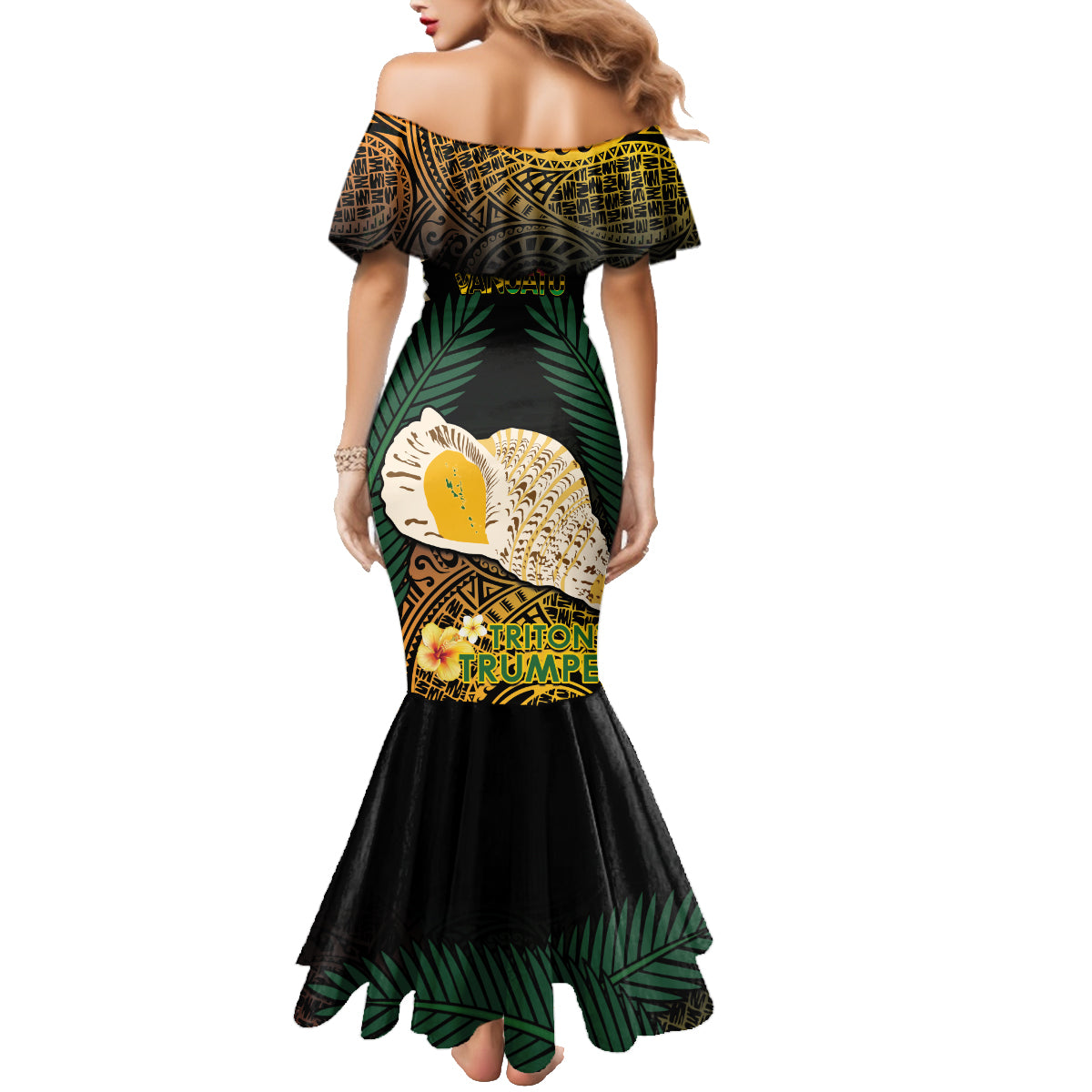 Vanuatu Triton's Trumpet Family Matching Mermaid Dress and Hawaiian Shirt Tropical Flowers Vanuatuan Map LT14 - Polynesian Pride