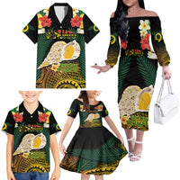 Vanuatu Triton's Trumpet Family Matching Off The Shoulder Long Sleeve Dress and Hawaiian Shirt Tropical Flowers Vanuatuan Map LT14 - Polynesian Pride