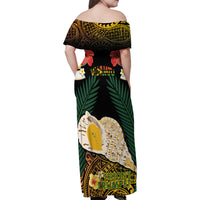 Vanuatu Triton's Trumpet Family Matching Off Shoulder Maxi Dress and Hawaiian Shirt Tropical Flowers Vanuatuan Map LT14 - Polynesian Pride