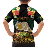 Vanuatu Triton's Trumpet Family Matching Puletasi and Hawaiian Shirt Tropical Flowers Vanuatuan Map LT14 - Polynesian Pride