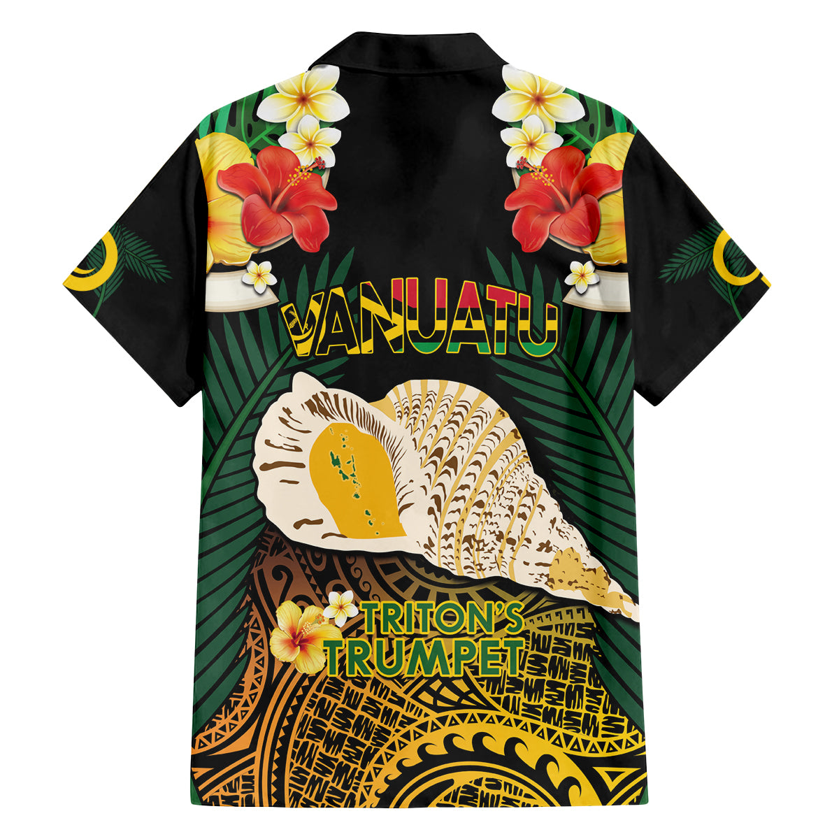 Vanuatu Triton's Trumpet Family Matching Puletasi and Hawaiian Shirt Tropical Flowers Vanuatuan Map LT14 - Polynesian Pride