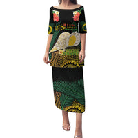 Vanuatu Triton's Trumpet Family Matching Puletasi and Hawaiian Shirt Tropical Flowers Vanuatuan Map LT14 Mom's Dress Black - Polynesian Pride