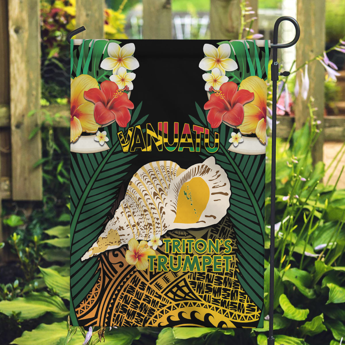 Vanuatu Triton's Trumpet Garden Flag Tropical Flowers Vanuatuan Map LT14 Garden Flag Black - Polynesian Pride