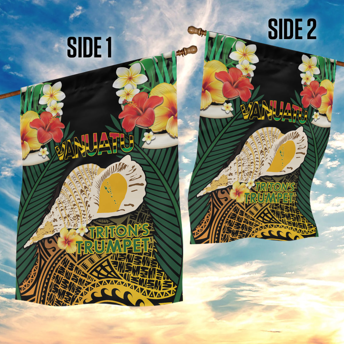 Vanuatu Triton's Trumpet Garden Flag Tropical Flowers Vanuatuan Map LT14 - Polynesian Pride