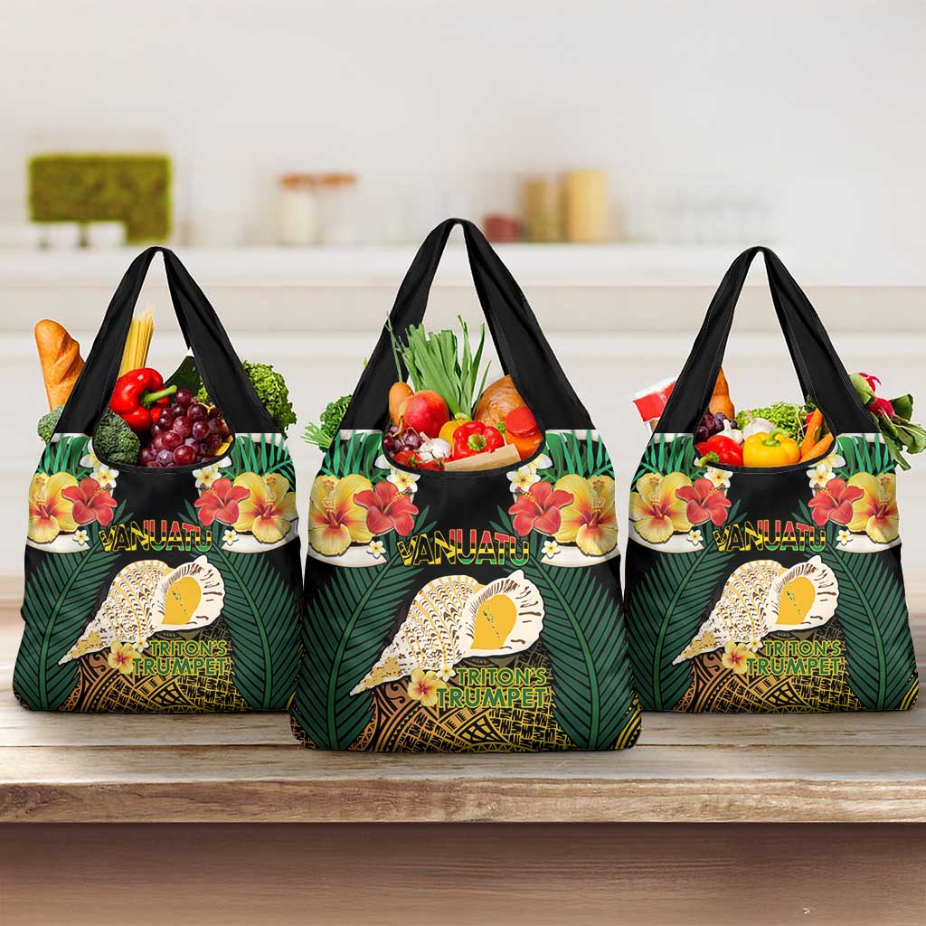 Vanuatu Triton's Trumpet Grocery Bag Tropical Flowers Vanuatuan Map