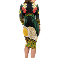 Vanuatu Triton's Trumpet Long Sleeve Bodycon Dress Tropical Flowers Vanuatuan Map LT14 - Polynesian Pride