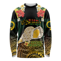 Vanuatu Triton's Trumpet Long Sleeve Shirt Tropical Flowers Vanuatuan Map