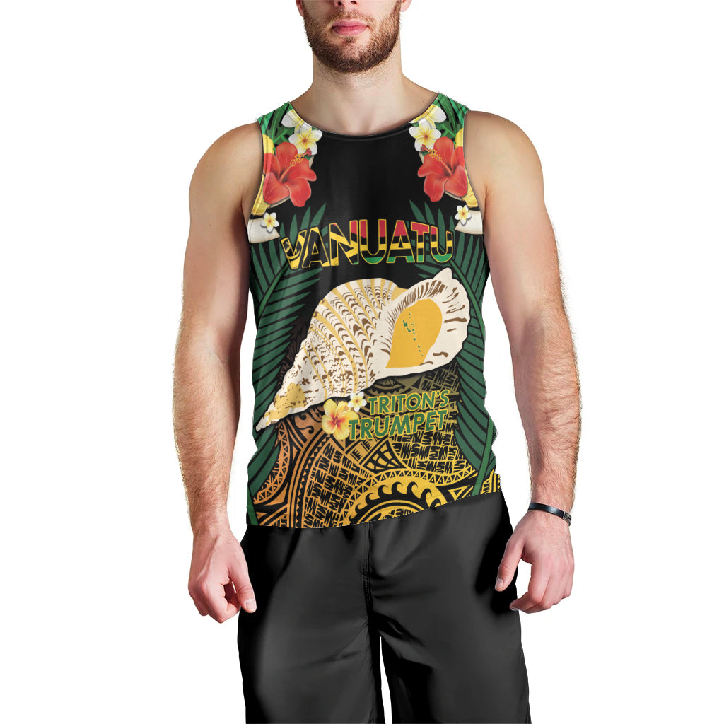 Vanuatu Triton's Trumpet Men Tank Top Tropical Flowers Vanuatuan Map LT14 - Polynesian Pride