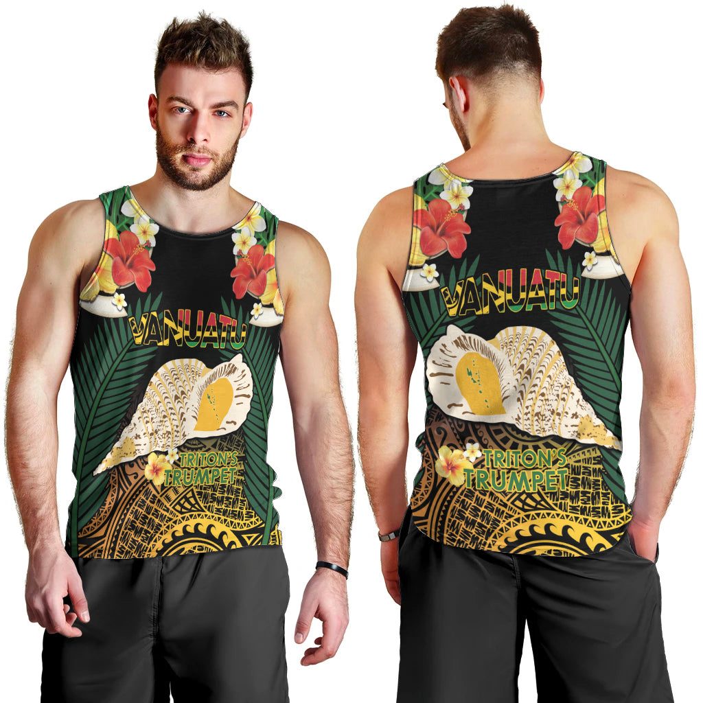 Vanuatu Triton's Trumpet Men Tank Top Tropical Flowers Vanuatuan Map LT14 - Polynesian Pride