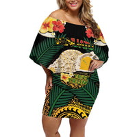 Vanuatu Triton's Trumpet Off Shoulder Short Dress Tropical Flowers Vanuatuan Map LT14 Women Black - Polynesian Pride