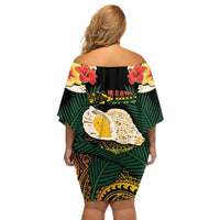 Vanuatu Triton's Trumpet Off Shoulder Short Dress Tropical Flowers Vanuatuan Map LT14 - Polynesian Pride