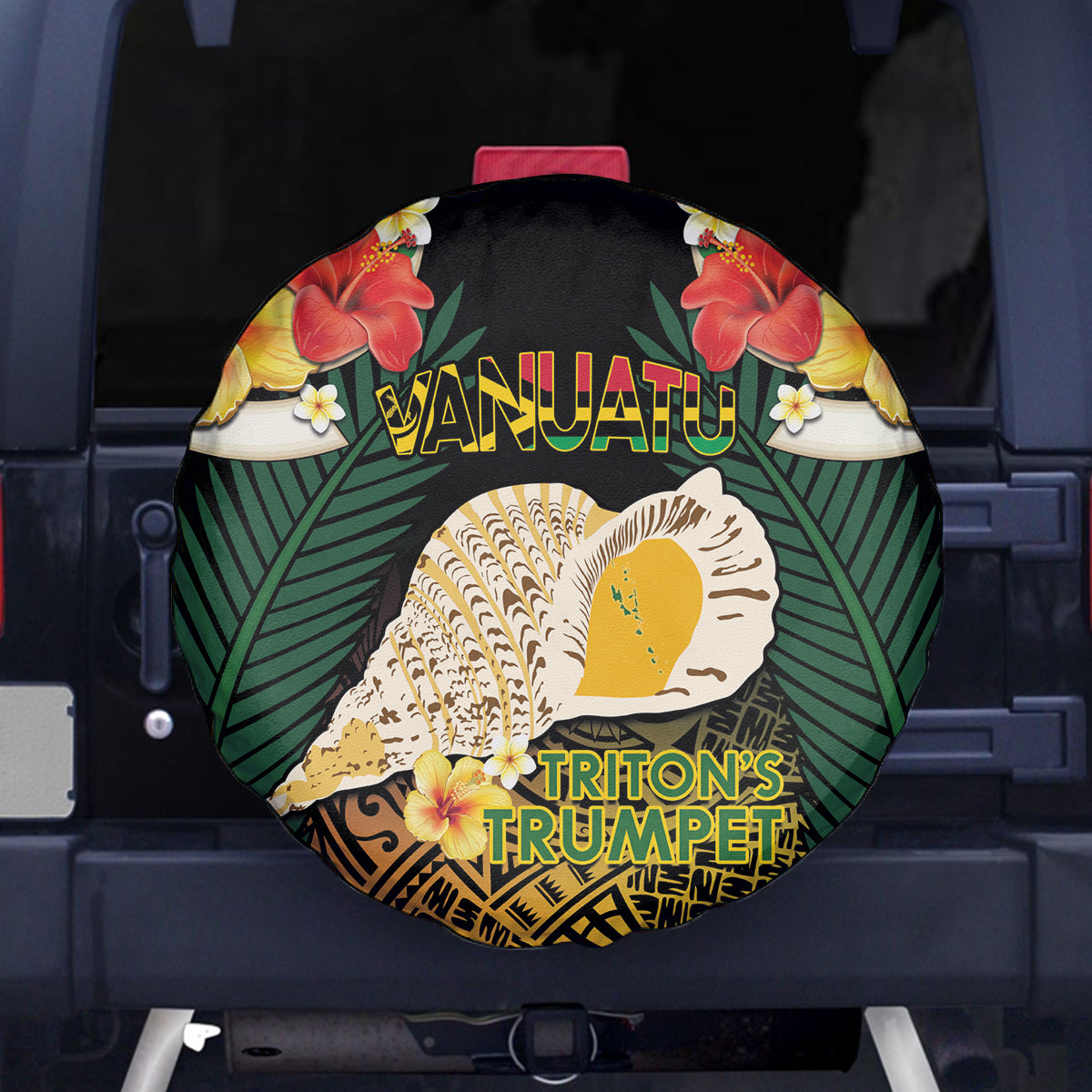 Vanuatu Triton's Trumpet Spare Tire Cover Tropical Flowers Vanuatuan Map LT14 - Polynesian Pride