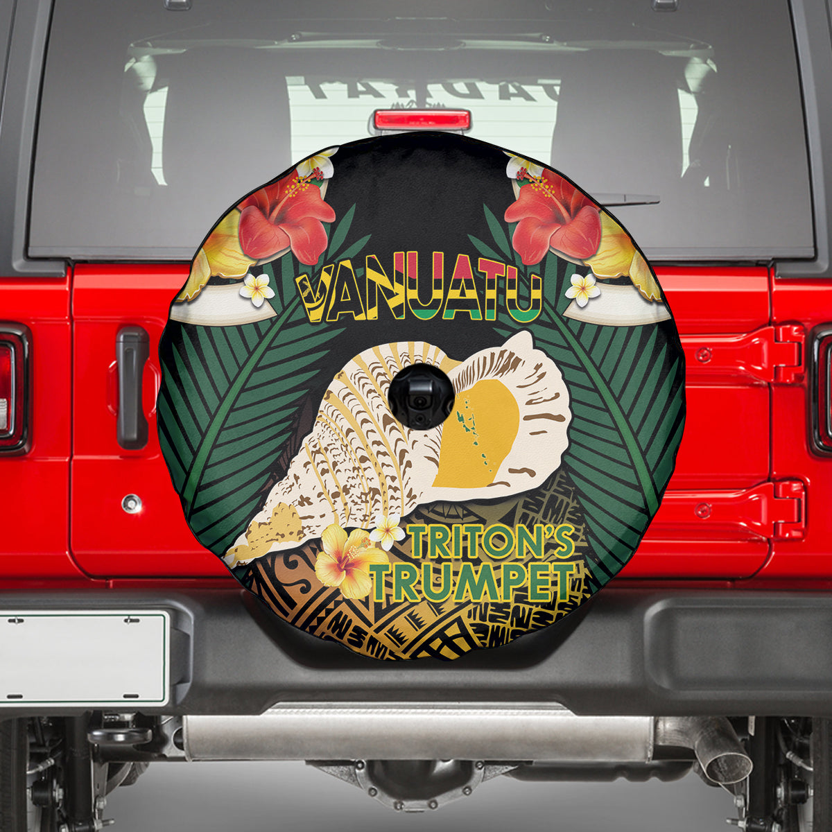 Vanuatu Triton's Trumpet Spare Tire Cover Tropical Flowers Vanuatuan Map LT14 - Polynesian Pride