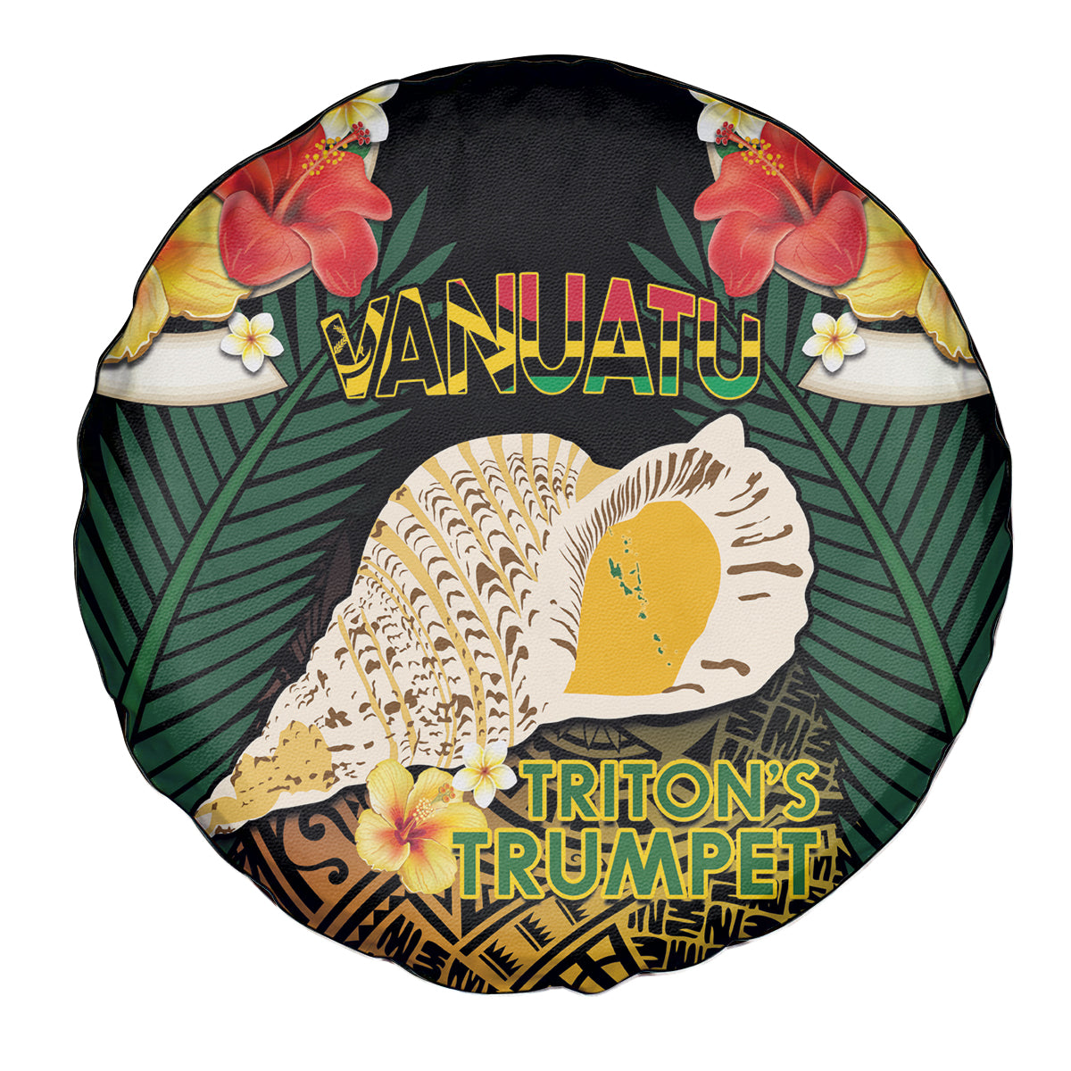 Vanuatu Triton's Trumpet Spare Tire Cover Tropical Flowers Vanuatuan Map LT14 - Polynesian Pride