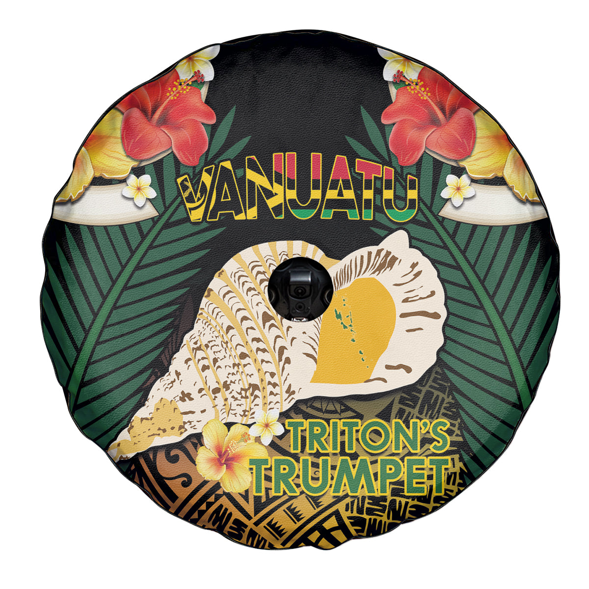Vanuatu Triton's Trumpet Spare Tire Cover Tropical Flowers Vanuatuan Map LT14 - Polynesian Pride