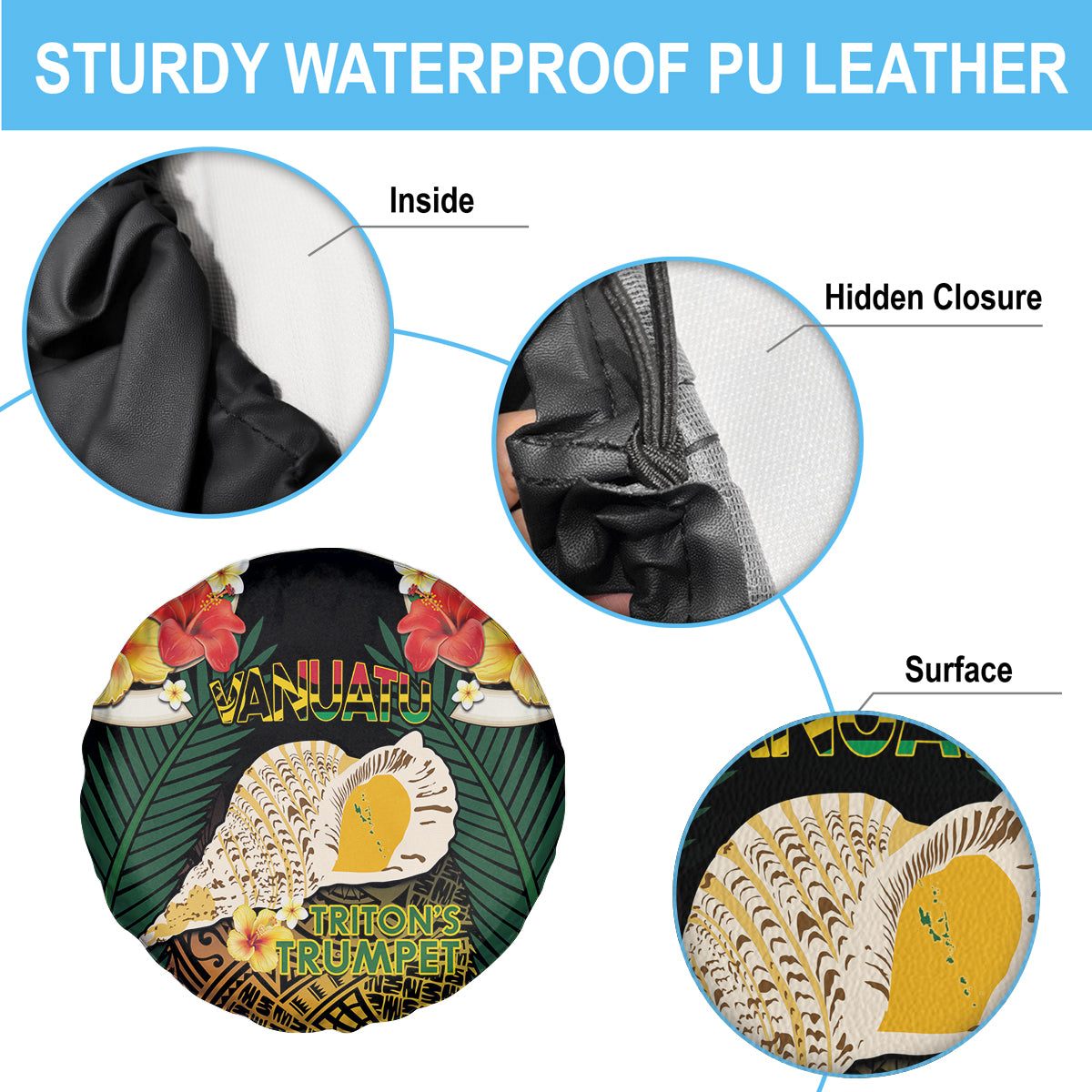 Vanuatu Triton's Trumpet Spare Tire Cover Tropical Flowers Vanuatuan Map LT14 - Polynesian Pride