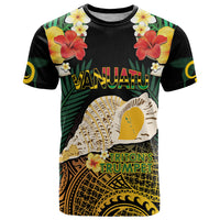 Vanuatu Triton's Trumpet T Shirt Tropical Flowers Vanuatuan Map LT14 Black - Polynesian Pride