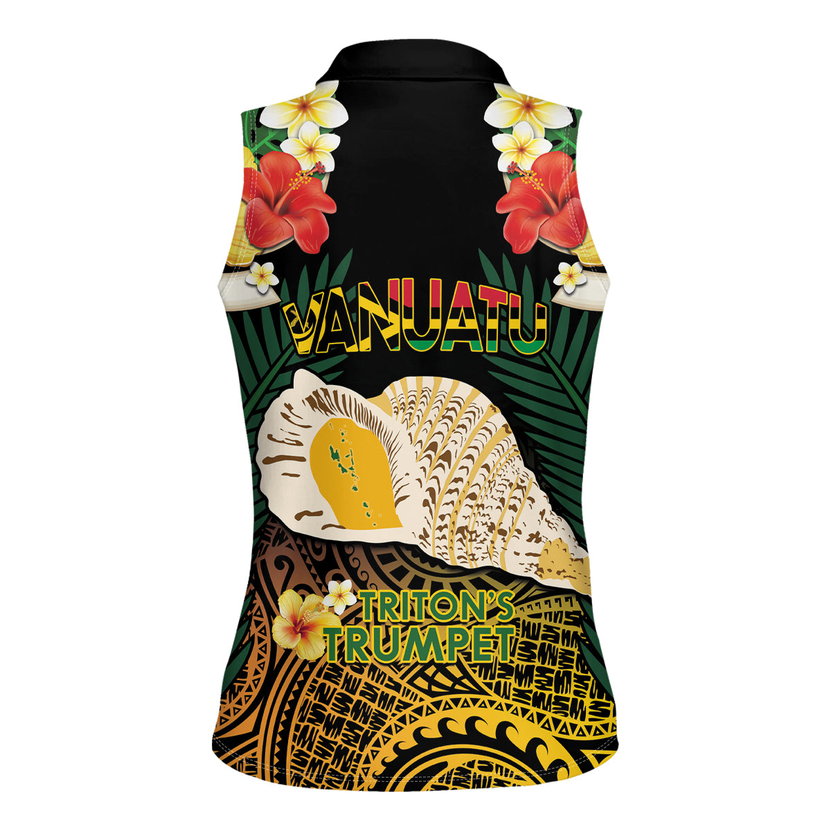 Vanuatu Triton's Trumpet Women Sleeveless Polo Shirt Tropical Flowers Vanuatuan Map LT14 - Polynesian Pride