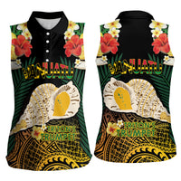 Vanuatu Triton's Trumpet Women Sleeveless Polo Shirt Tropical Flowers Vanuatuan Map LT14 - Polynesian Pride