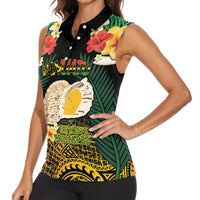 Vanuatu Triton's Trumpet Women Sleeveless Polo Shirt Tropical Flowers Vanuatuan Map LT14 - Polynesian Pride