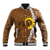 Vanuatu Coconut Crab Baseball Jacket Ni-Van Tropical Leaves With Sand Drawing Art LT14 Unisex Brown - Polynesian Pride