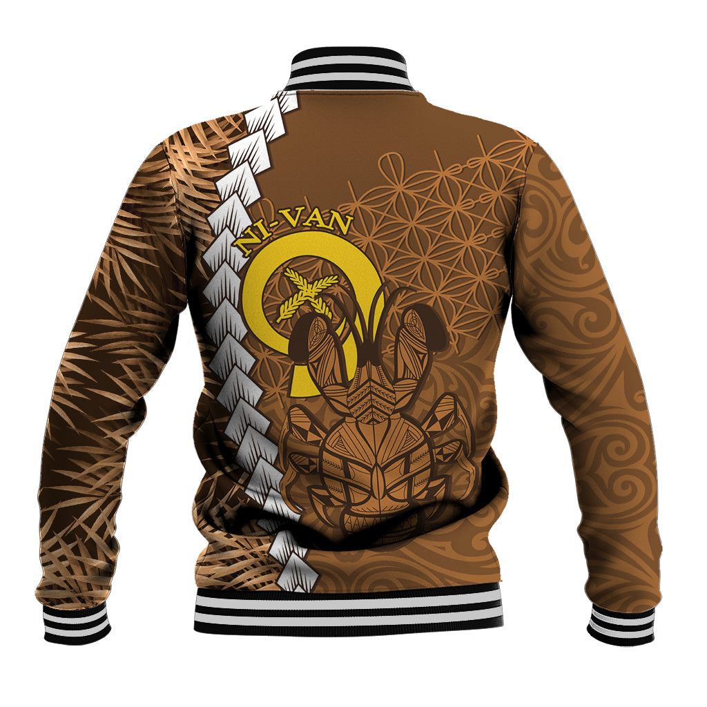 Vanuatu Coconut Crab Baseball Jacket Ni-Van Tropical Leaves With Sand Drawing Art LT14 - Polynesian Pride