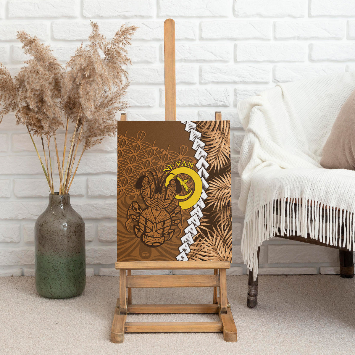 Vanuatu Coconut Crab Canvas Wall Art Ni-Van Tropical Leaves With Sand Drawing Art