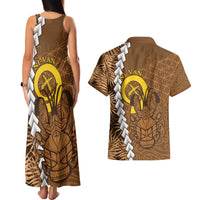 Vanuatu Coconut Crab Couples Matching Tank Maxi Dress and Hawaiian Shirt Ni-Van Tropical Leaves With Sand Drawing Art LT14 - Polynesian Pride