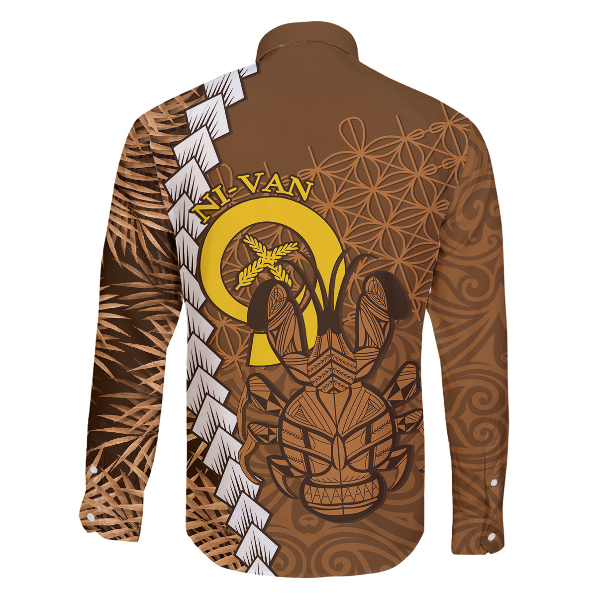Vanuatu Coconut Crab Family Matching Long Sleeve Bodycon Dress and Hawaiian Shirt Ni-Van Tropical Leaves With Sand Drawing Art LT14 - Polynesian Pride