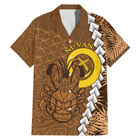 Vanuatu Coconut Crab Family Matching Mermaid Dress and Hawaiian Shirt Ni-Van Tropical Leaves With Sand Drawing Art LT14 Dad's Shirt - Short Sleeve Brown - Polynesian Pride