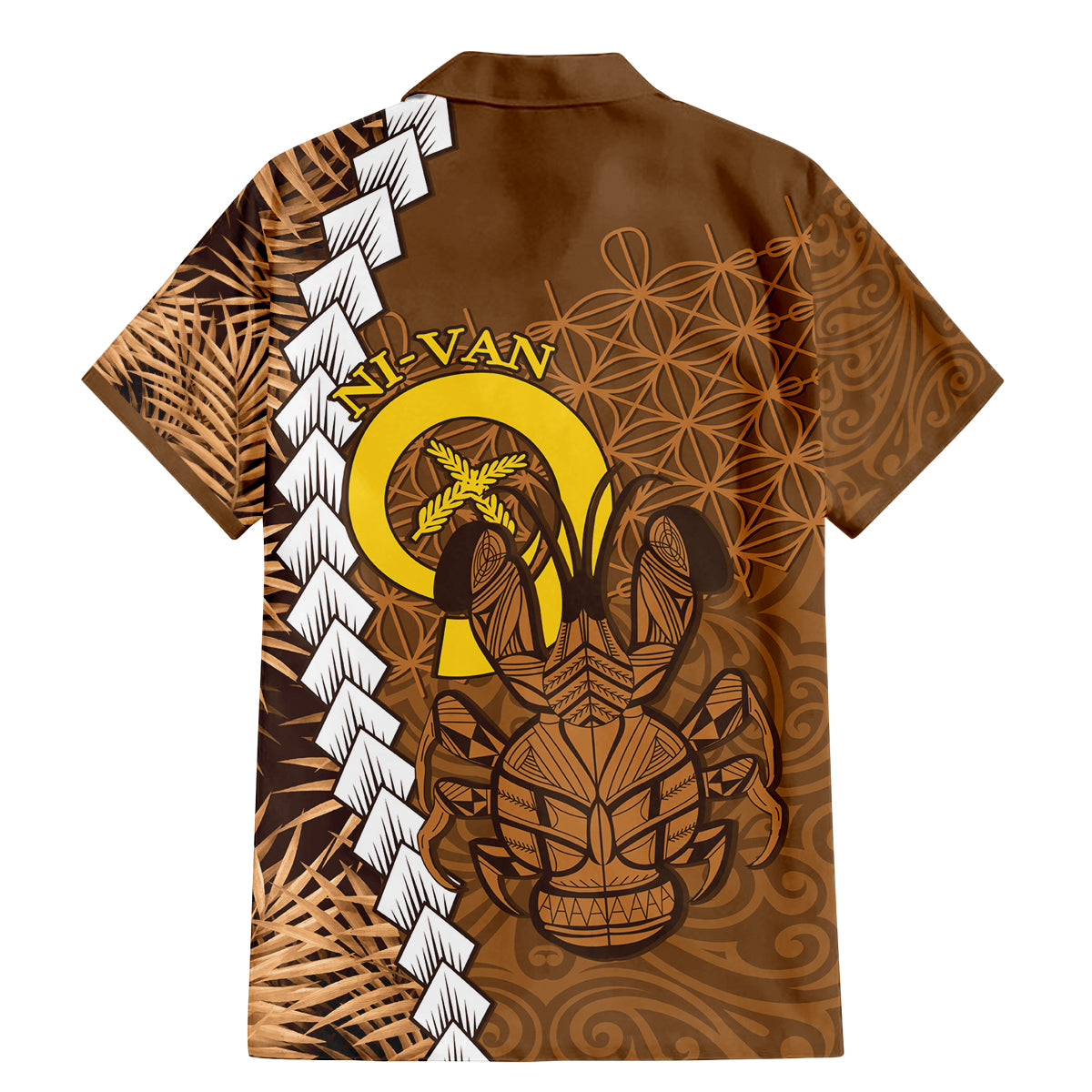 Vanuatu Coconut Crab Family Matching Mermaid Dress and Hawaiian Shirt Ni-Van Tropical Leaves With Sand Drawing Art LT14 - Polynesian Pride