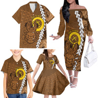 Vanuatu Coconut Crab Family Matching Off The Shoulder Long Sleeve Dress and Hawaiian Shirt Ni-Van Tropical Leaves With Sand Drawing Art LT14 - Polynesian Pride