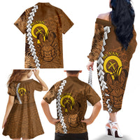 Vanuatu Coconut Crab Family Matching Off The Shoulder Long Sleeve Dress and Hawaiian Shirt Ni-Van Tropical Leaves With Sand Drawing Art LT14 - Polynesian Pride