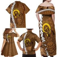 Vanuatu Coconut Crab Family Matching Off Shoulder Maxi Dress and Hawaiian Shirt Ni-Van Tropical Leaves With Sand Drawing Art LT14 - Polynesian Pride